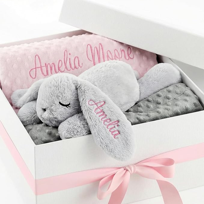 Personalized Baby Blanket and Plush Bunny Set, Custom Blankets and Rabbit | Custom Name Blanket, ... | Amazon (US)