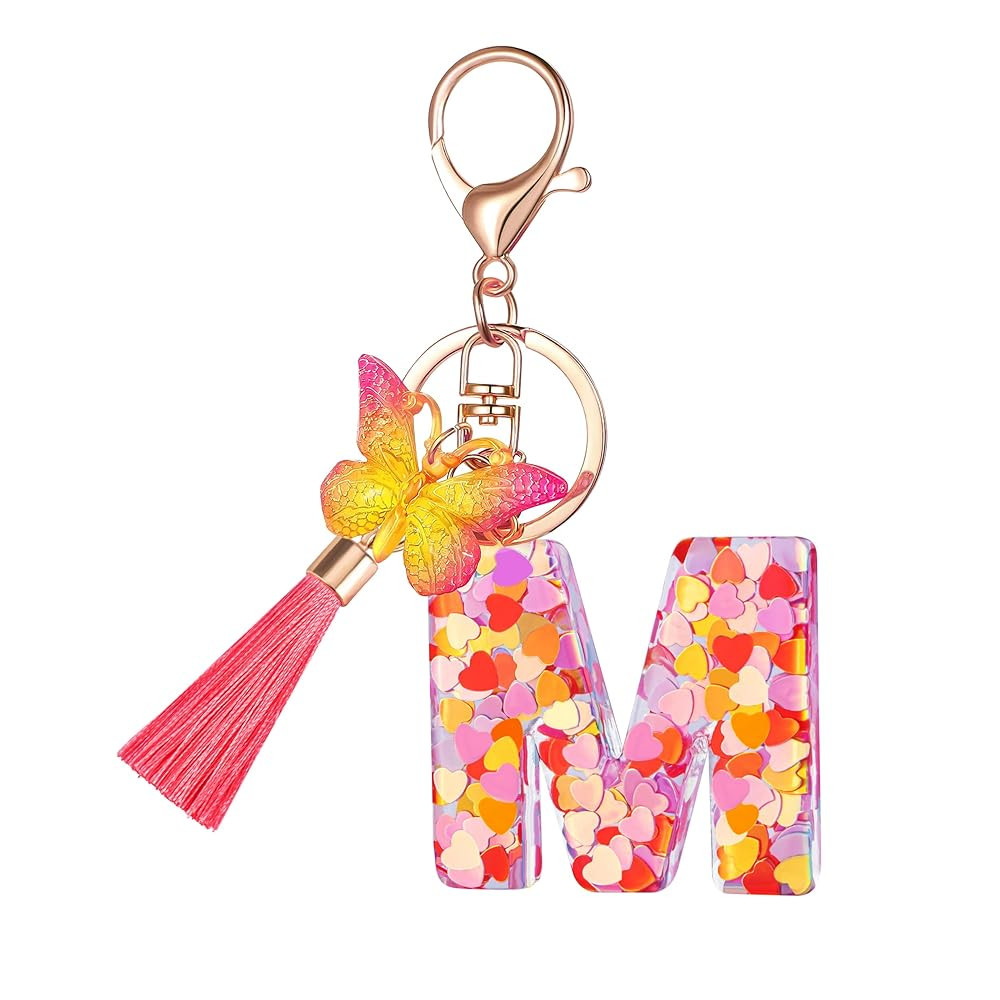 Suweibuke Colourful Cute Initial Letter Keychains for Women Girls with Tassel Butterfly, Charm fo... | Amazon (US)