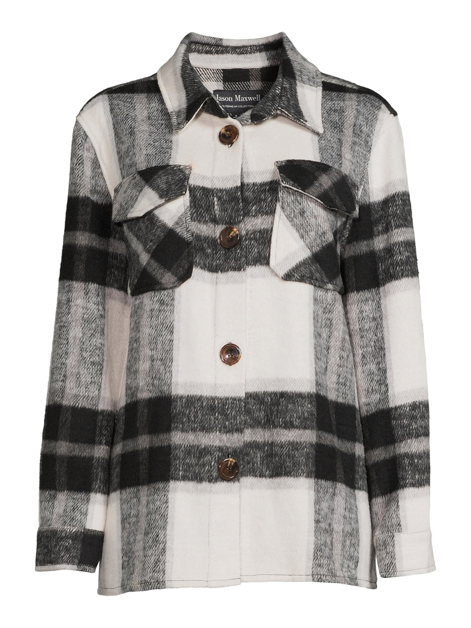 Jason Maxwell Women's Long Sleeve Relaxed Fit Plaid Fashion Jacket | Walmart (US)