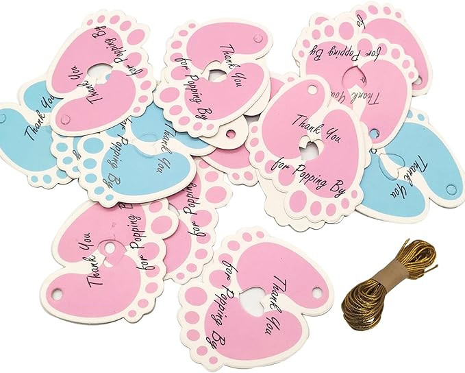 50 pcs Thank You Baby Shower Tags Paper Gift Tags Gender Reveal Party Favors Decoration with 10m ... | Amazon (US)