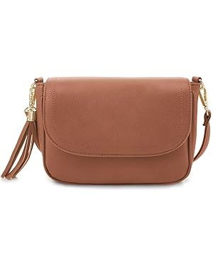 EVVE Small Crossbody Bags for Women Trendy Flap Saddle Purses with Tassel Vegan leather Shoulder ... | Amazon (US)