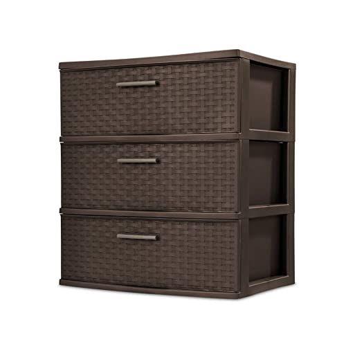 Sterilite 3 Drawer Wide Weave Storage Tower, Plastic Decorative Drawers to Organize Clothes in Be... | Amazon (US)