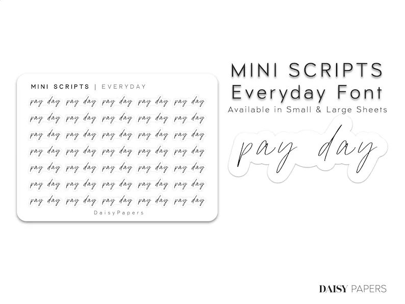 PAY DAY  EVERYDAY Font  Transparent Mini Script Stickers  | Etsy | Etsy (US)