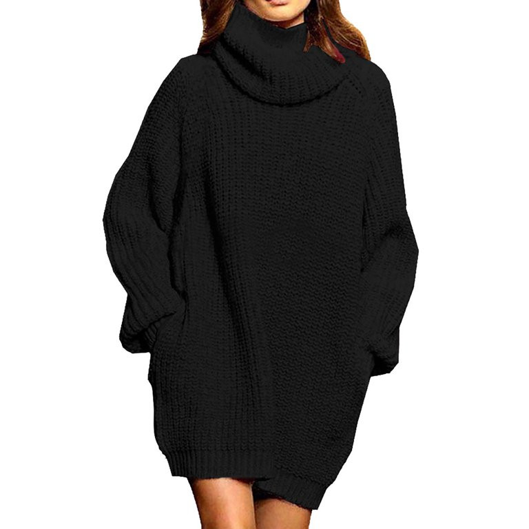 Pink Queen Women's Loose Turtleneck Oversize Long Pullover Sweater Dress | Walmart (US)