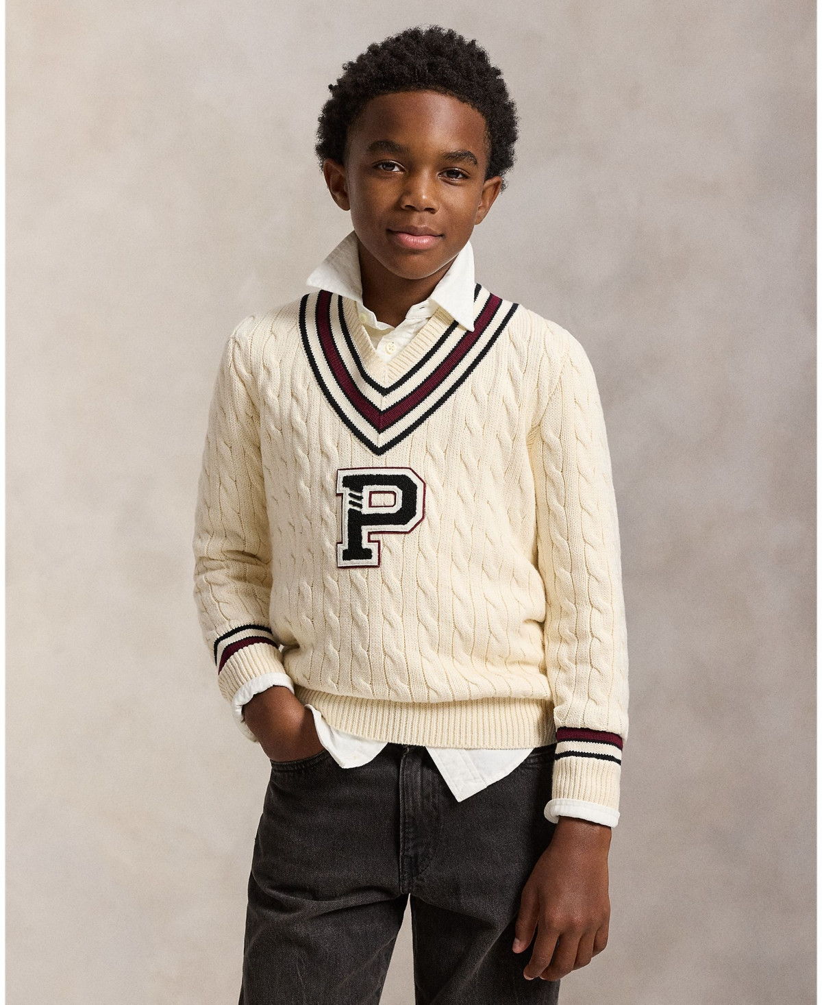Polo Ralph Lauren Boys 8-20 Stripe Detail Cricket Sweater - Clubhouse Cream | Macy's