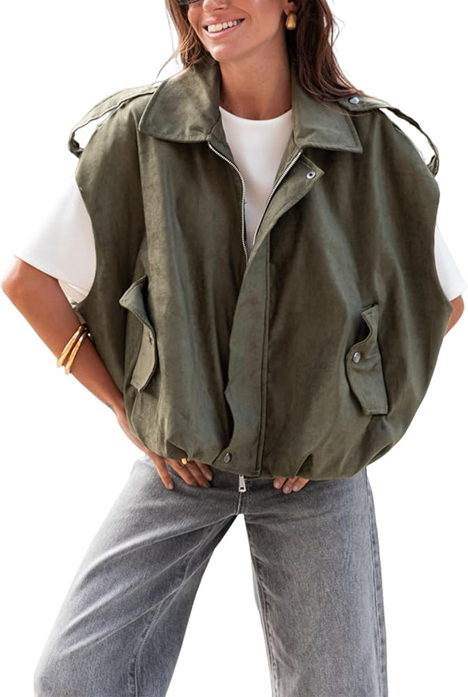 APAFES Womens Faux Suede Vest Oversized Lapel Pilot Sleeveless Jacket Fall Trendy Vest Tops Stree... | Amazon (US)