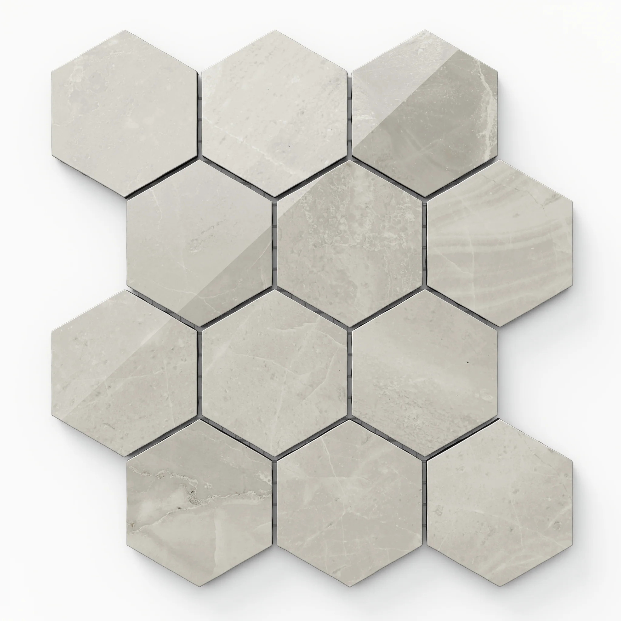 Blair 3x3 Polished Porcelain Hexagon Mosaic Tile in Oniciata Beige | Edward Martin