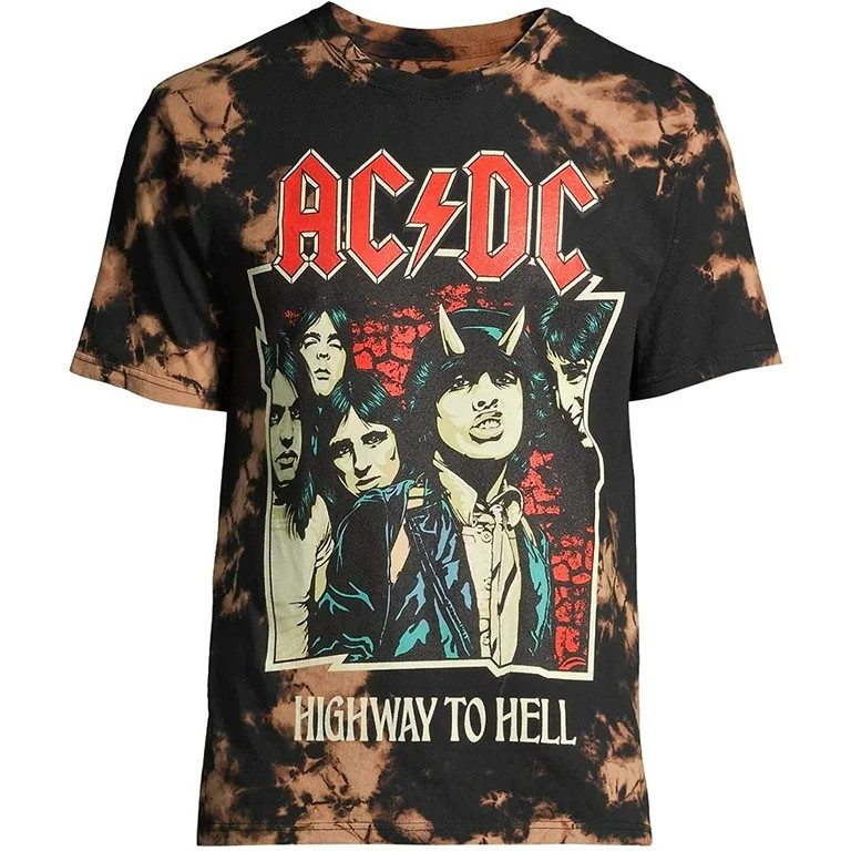 AC/DC Men's Officially Licensed Highway To Hell Tie Dye Heavy Metal Rock T-Shirt - Black Bleach W... | Walmart (US)
