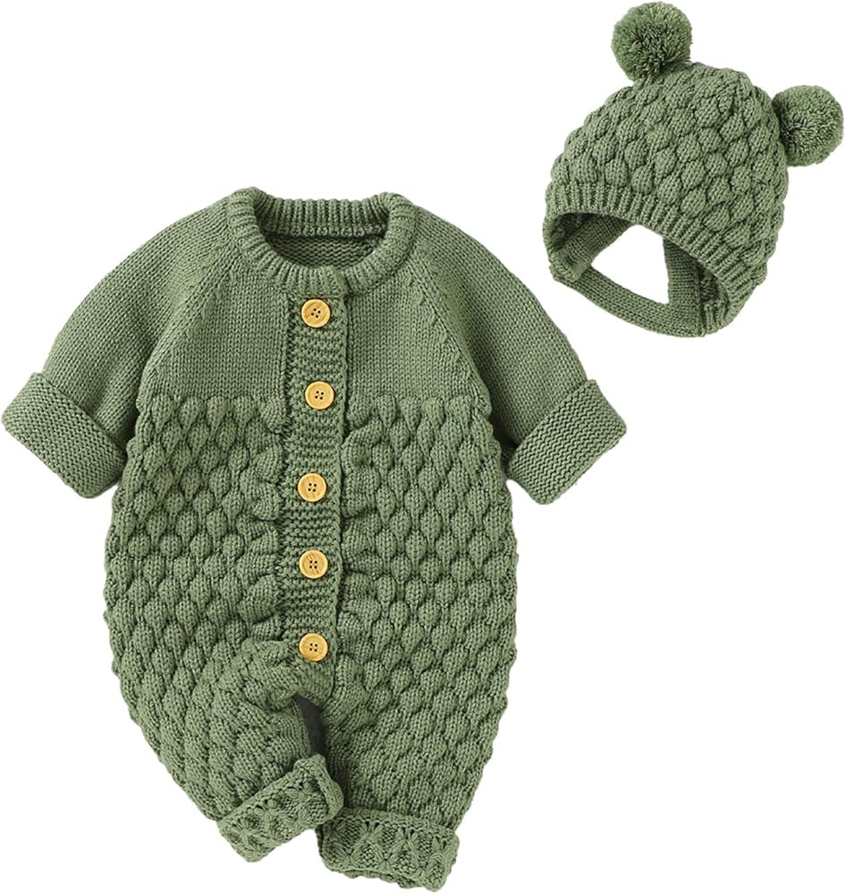Newborn Baby Knitted Romper Cute Jumpsuit + Hat Sweater Outfit Set for Unisex | Amazon (US)