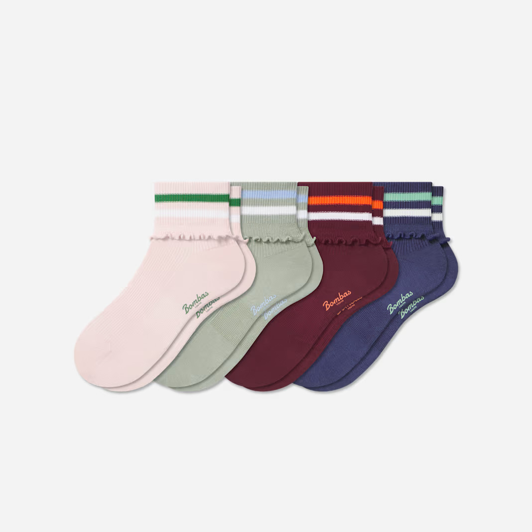 Youth Foldover Ruffle Quarter Sock 4-Pack | Bombas