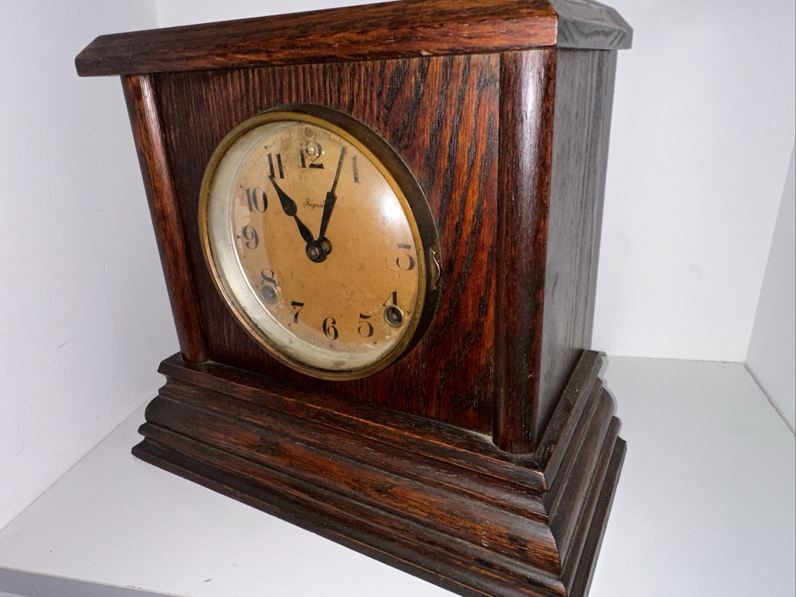 Antique Ingraham Mantle Clock In Oak Case For Repair | eBay US