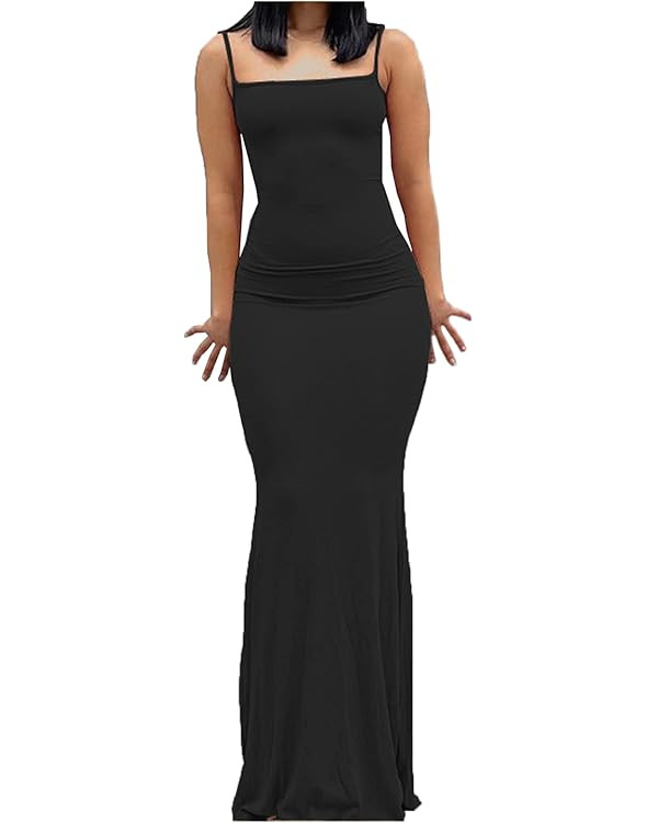 Women's Spaghetti Strap Backless Bodycon Maxi Dress Sleeveless Low Cut Cami Long Dress Club Party... | Amazon (UK)