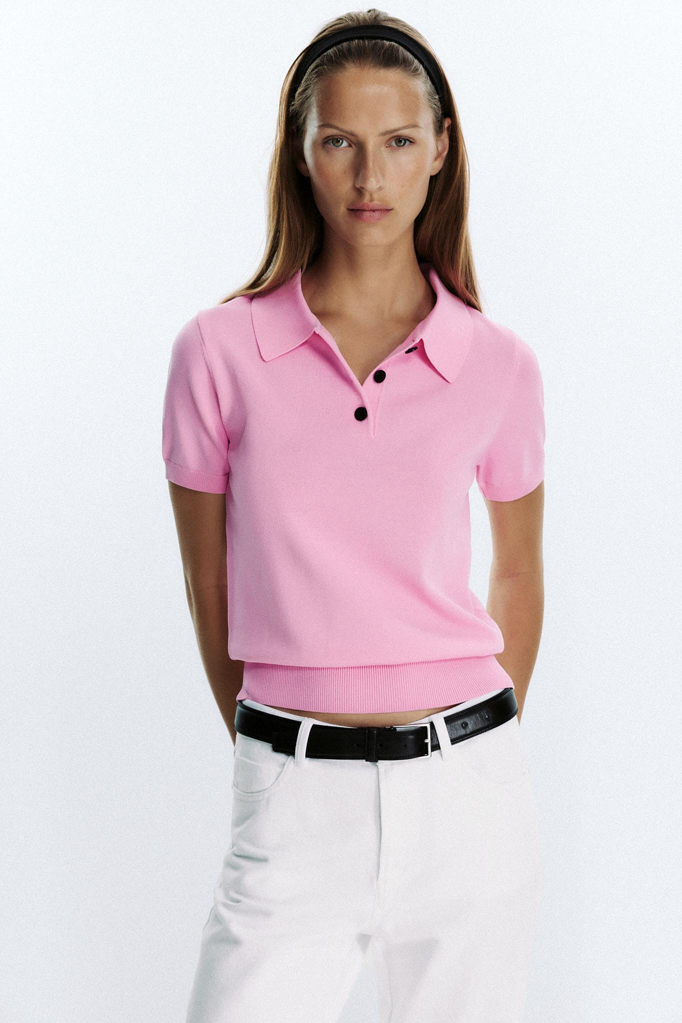 SHORT SLEEVE KNIT POLO TOP | Zara US
