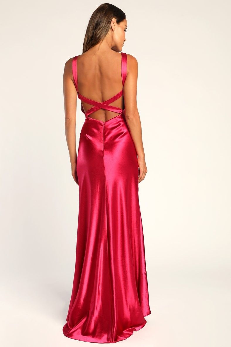 Perfectly Classy Magenta Satin Strappy Maxi Dress - Winter Formal - Winter Wedding Guest Dress | Lulus (US)