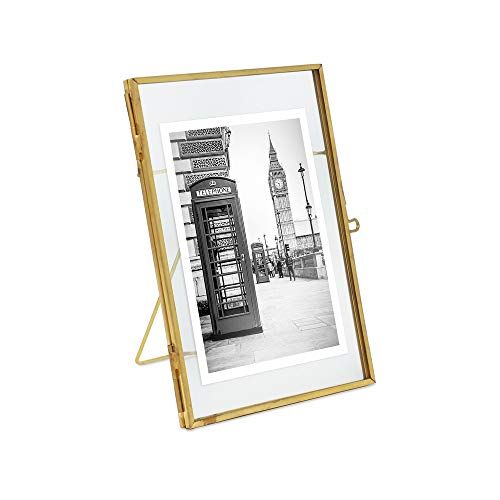 Isaac Jacobs 4x6, Antique Gold, Vintage Style Brass and Glass, Metal Floating Desk Photo Frame (V... | Amazon (US)