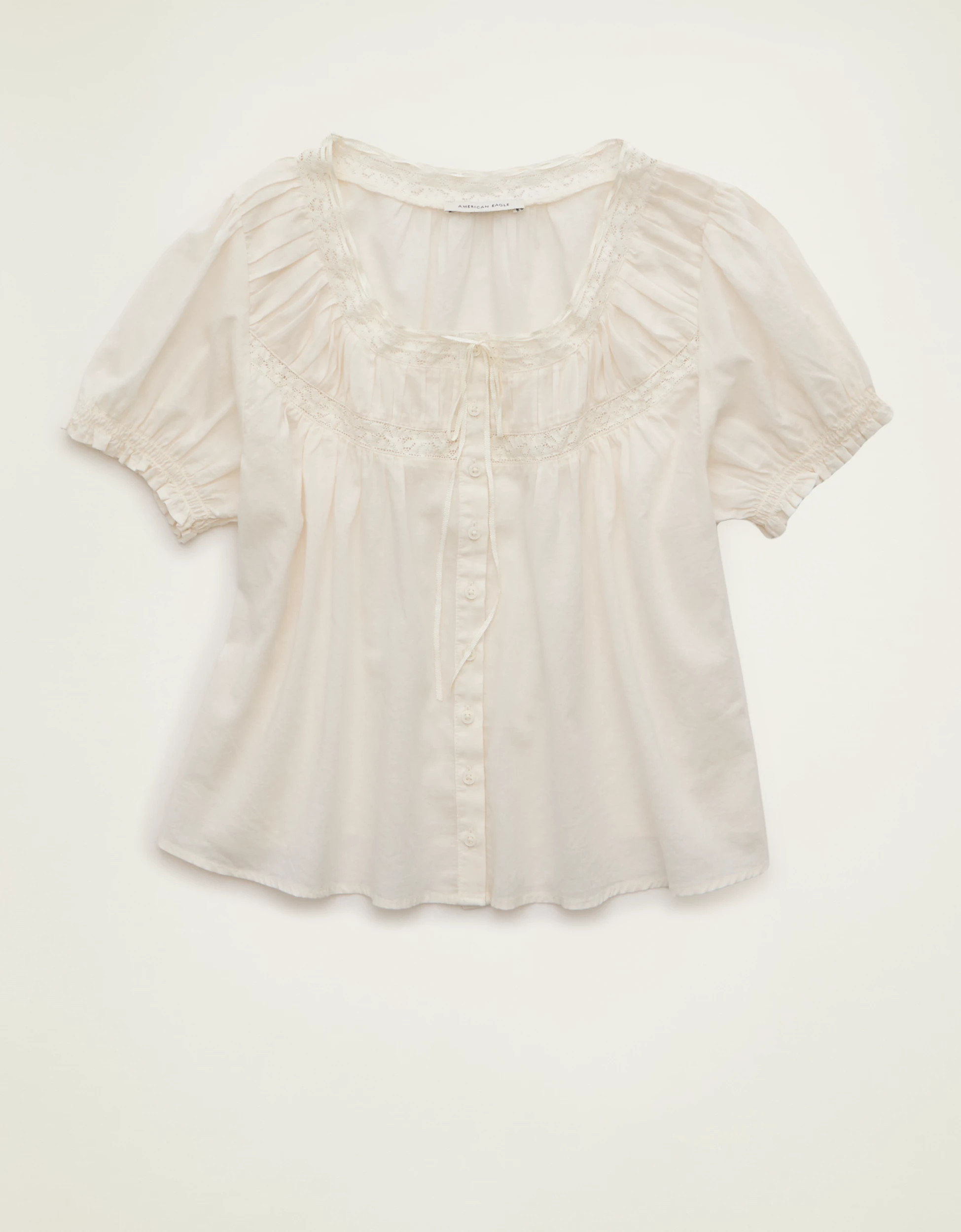 AE Front Tie Lace Inset Top | American Eagle Outfitters (US & CA)