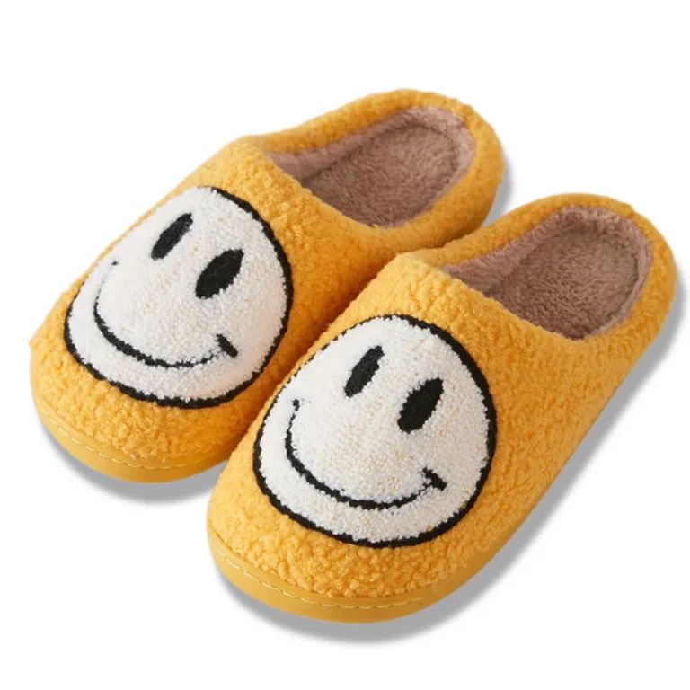 Smiley Face Slippers (Unisex), Slip Resistant, Slide-On House Shoes, Yellow (US Womens 7 / Mens 5... | Walmart (US)