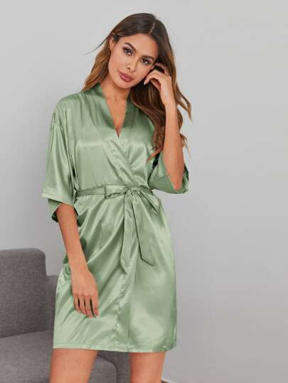 Solid Satin Belted Robe | SHEIN