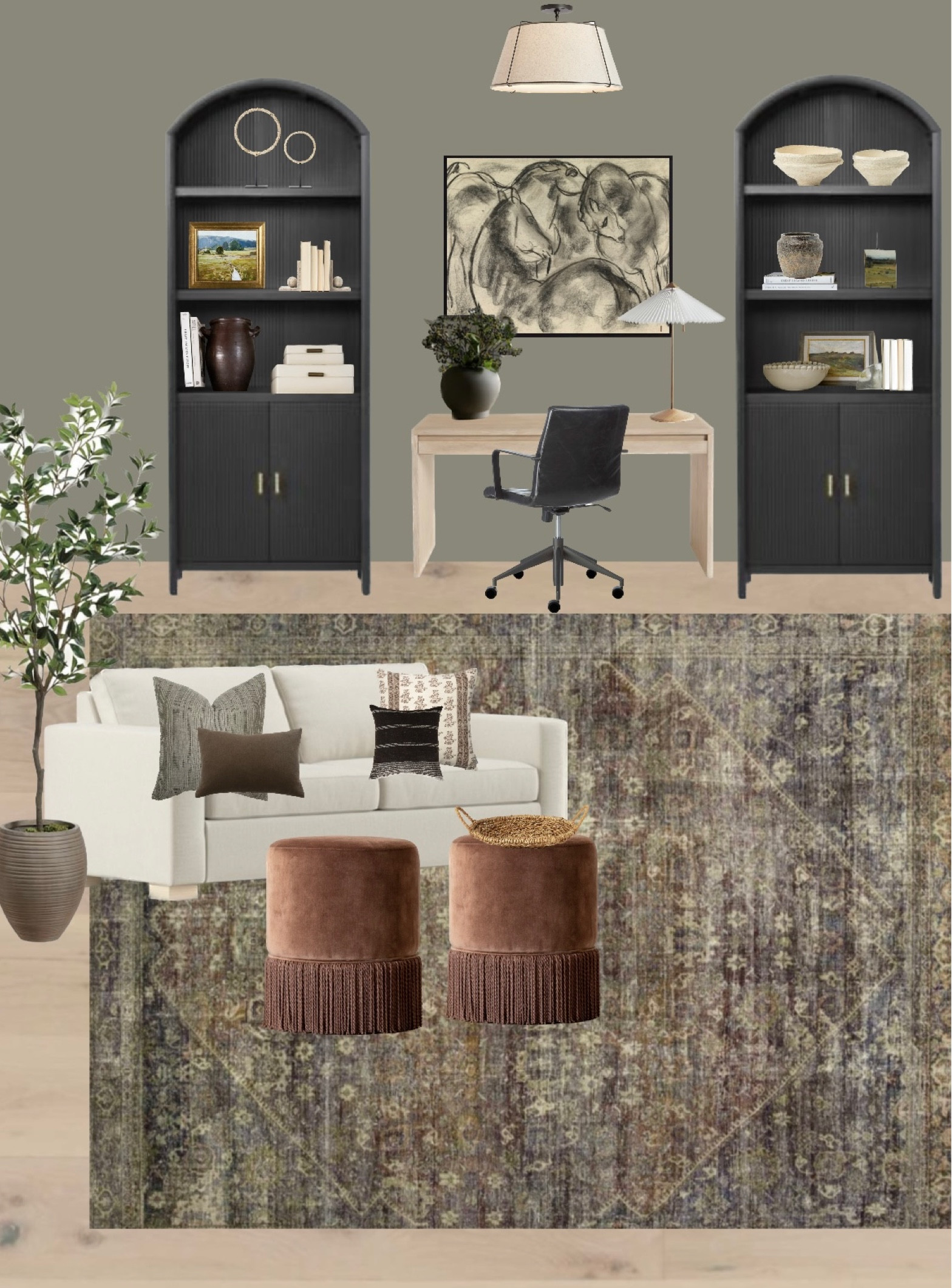 Here’s your reminder that the family office can be beautiful too ✨ Paint color to try: Antique Pewter by Benjamin Moore ⁣
⁣
Want to shop this beautiful space? Follow me on @dehartdesigns_ and  over on #ltk at DeHart Designs (link in bio). #dehartdesigns #officedesign #office #familyoffice #officedesign

#LTKhome