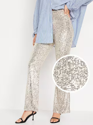 High-Waisted Pull-On Sequin Flare Pants for Women | Old Navy (US)