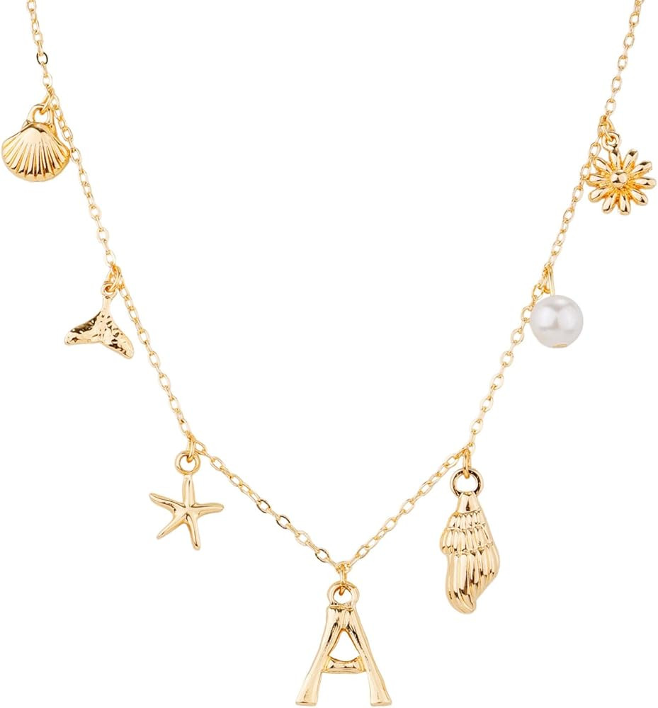 Initial Charm Necklace for Women, Gold Shell Letter Necklace, Seashell Starfish A-Z Alphabet Pend... | Amazon (CA)