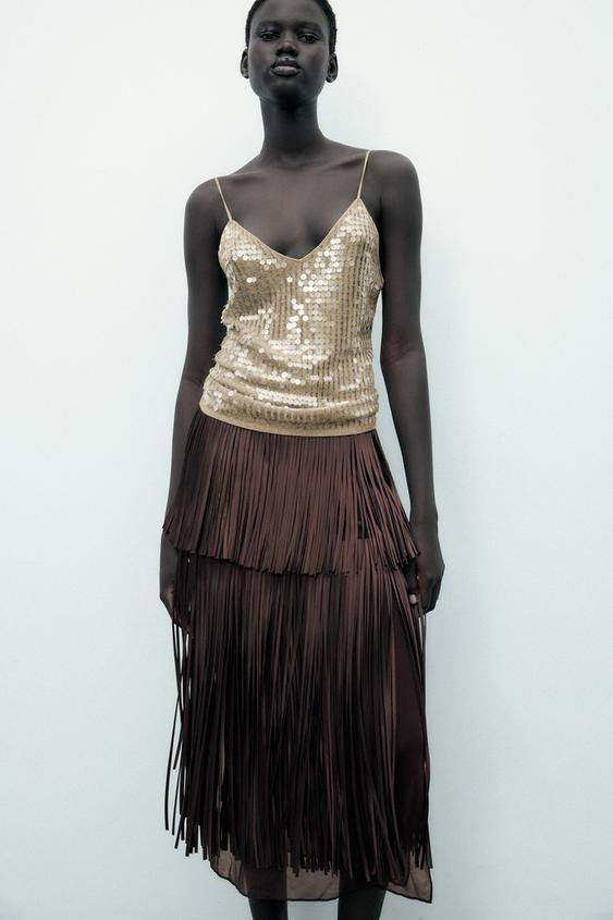 FRINGED MIDI SKIRT | Zara US