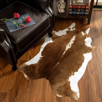 Premium Faux Cowhide Rug 4.6 X 5.2 Feet, Sturdy And Large Size Cow Print Rugs, Suitable For Bedroom Living Room Western Decor, Faux Fur Animal Cow Hid | Wayfair North America