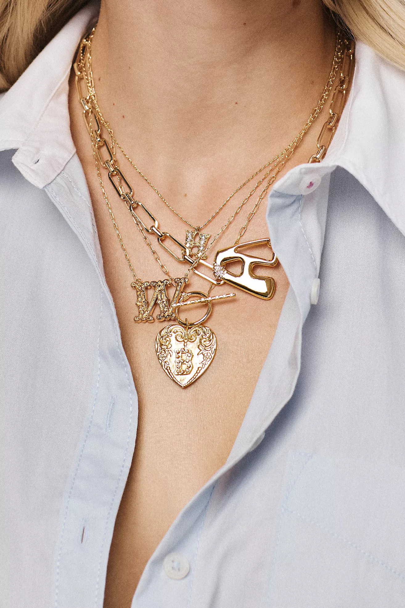 Bubble Letter Monogram Paperclip Chain Necklace | Anthropologie (US)