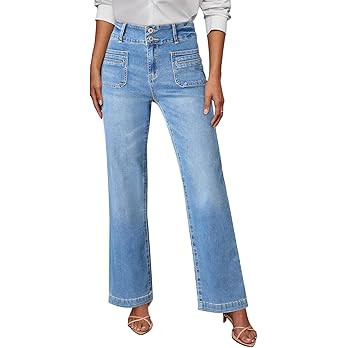 SIDEFEEL Women's High Waist Jeans Stretchy Flared Wide Leg Pockets Front Denim Pants Bootcut | Amazon (CA)