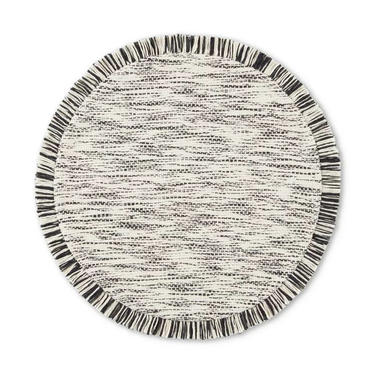Mainstays Stripe Fringe Fabric Placemat, Black, 17" Round, 1 Piece | Walmart (US)