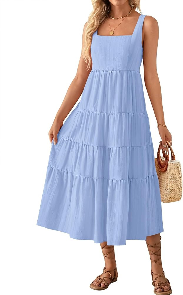 ZESICA Women's Summer Sleeveless Dress Casual Backless Loose Flowy Tiered Sundress Beach Cover up... | Amazon (US)