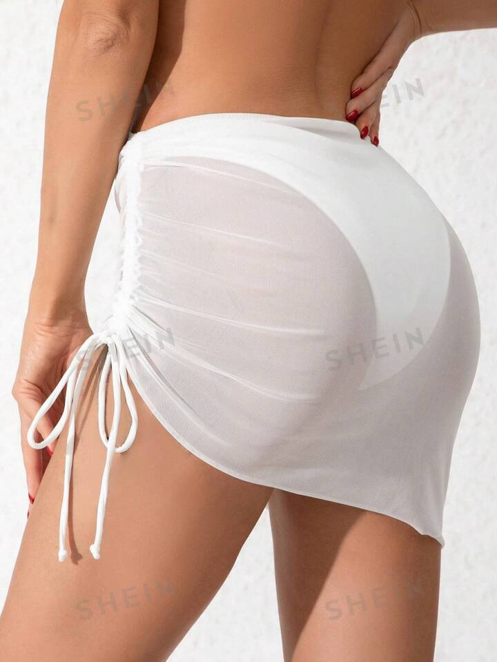 SHEIN Swim Summer Beach Ladies' Solid Color Drawstring Cover Up Skirt | SHEIN
