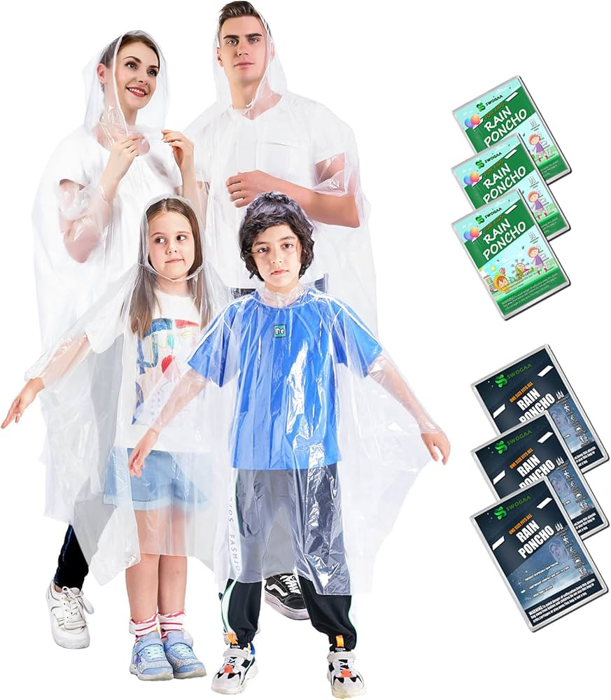 SWOGAA Disposable Rain Ponchos for Kids 6 Pack/Adults 10 Pack/Ponchos Family 6 Pack Extra Thicker... | Amazon (US)