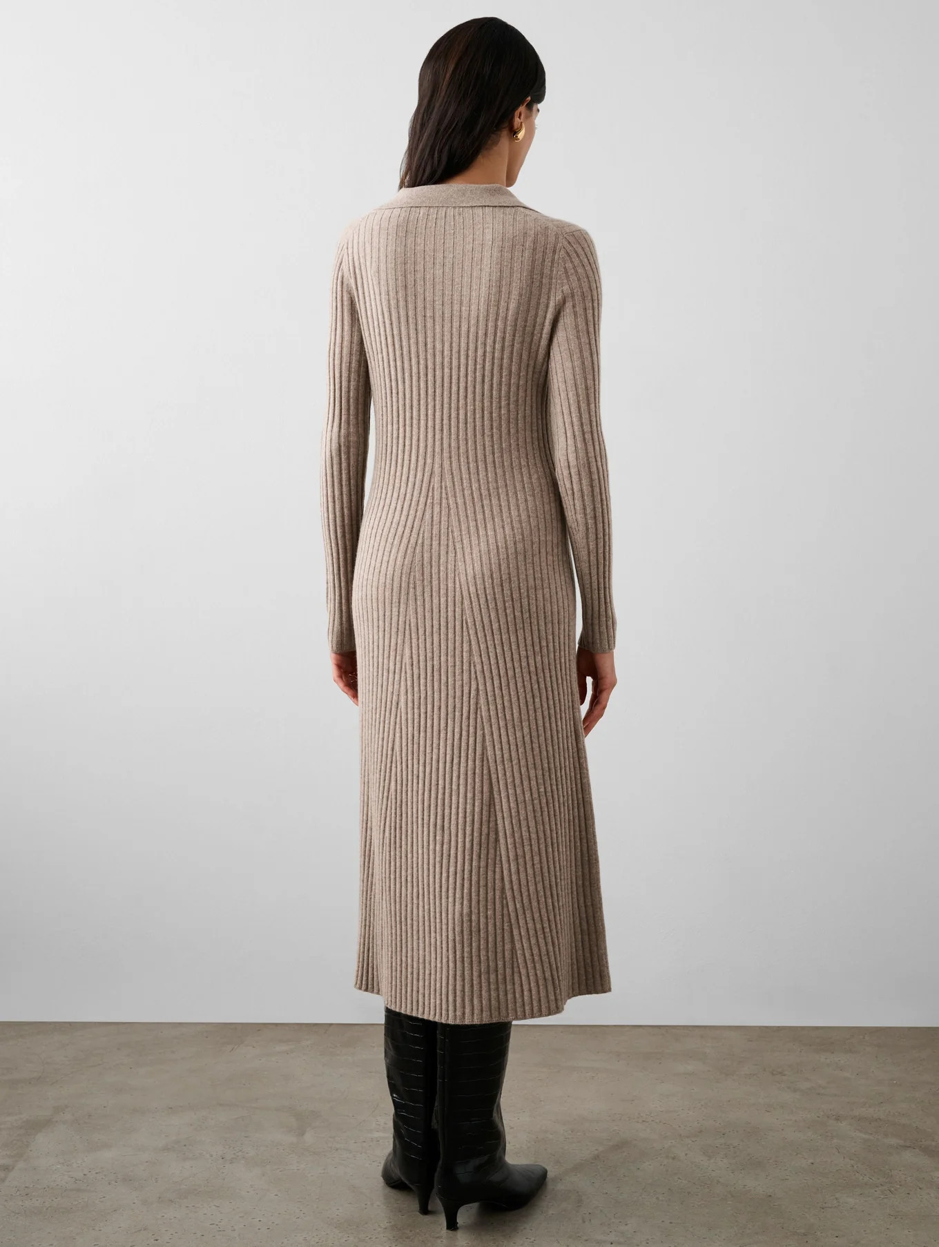 Merino Cashmere Ribbed Polo Dress | White and Warren