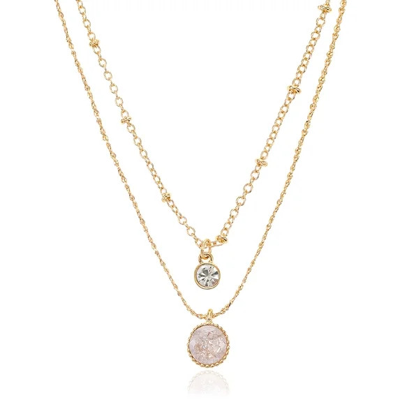 Time and Tru Women’s Layered Necklace with Cubic Zirconia Pendant - Walmart.com | Walmart (US)