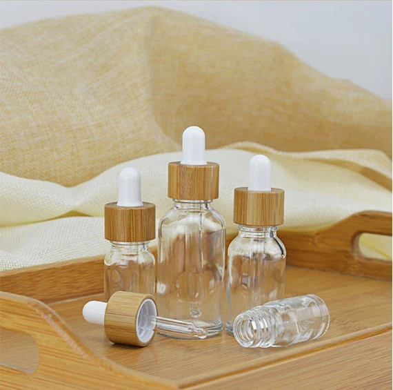 Clear Essential Oil Bottles,Natural Bamboo clear Glass Dropper Bottles,  Makeup Packaging, Droppe... | Etsy (US)