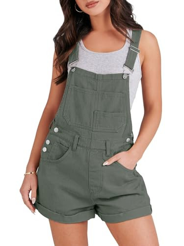 ANRABESS Overalls for Women Denim Shorts Overalls 2025 Summer Casual Loose Fit Adjustable Rompers Jean jumpsuit Bib Shortalls Outfits Army Green Large | Amazon (US)