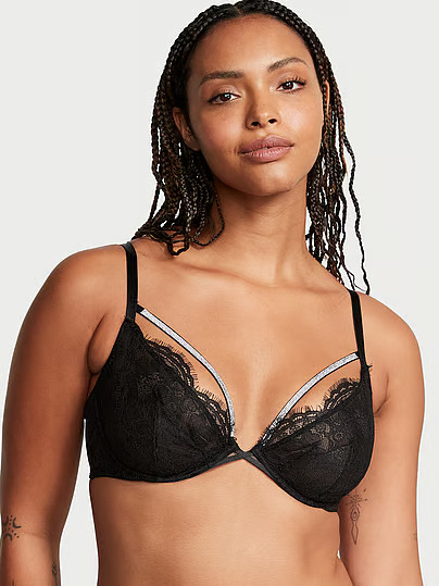 Very Sexy Shine Strappy Unlined Lace Low-Cut Demi Bra, Black, 32C - Women's Bras - Victoria's Secret | Victoria's Secret (US / CA )