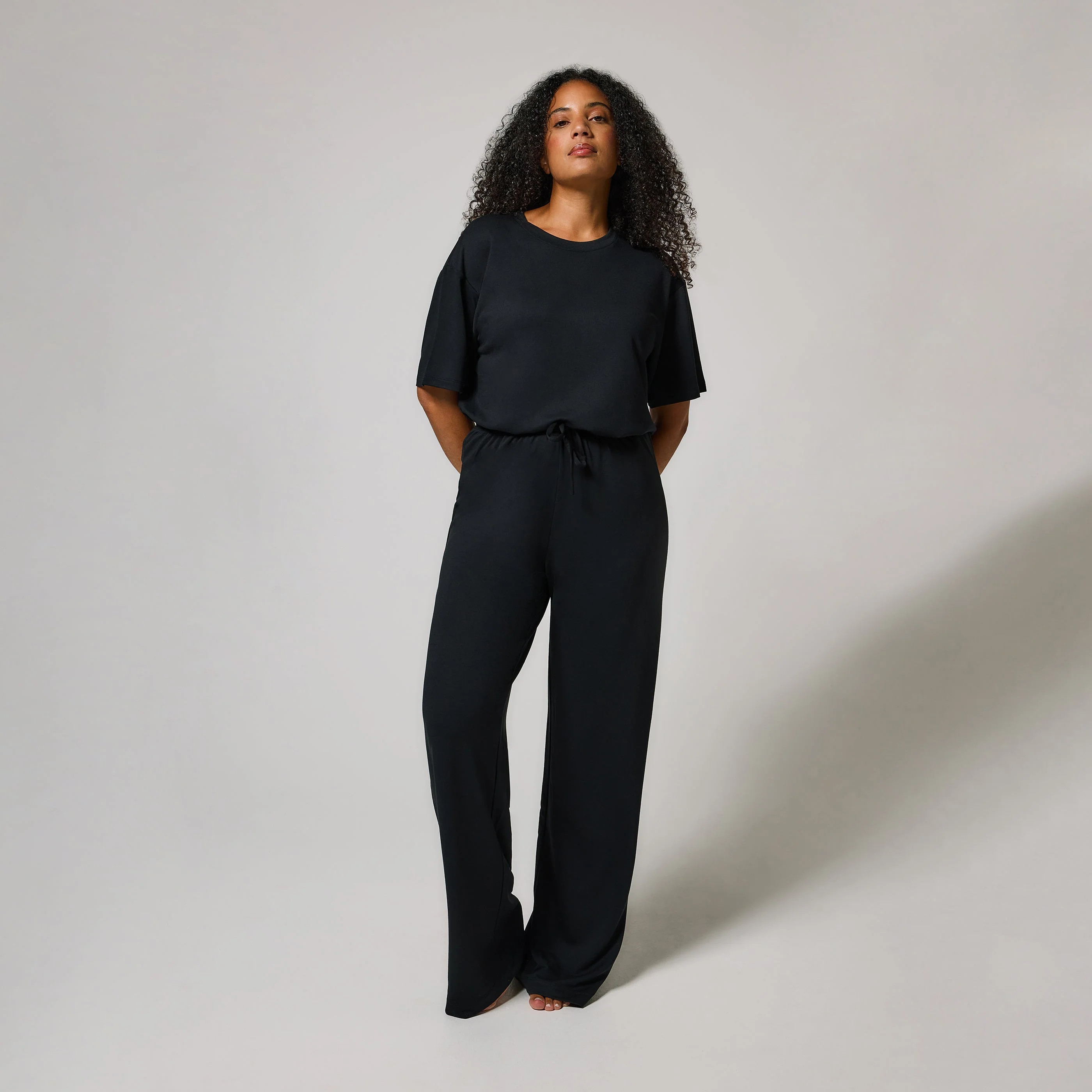 Soft Touch Wide Leg Lounge Set | Black | LOVALL