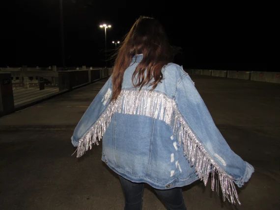 Denim Diamond Fringe Jacket - Etsy | Etsy (US)