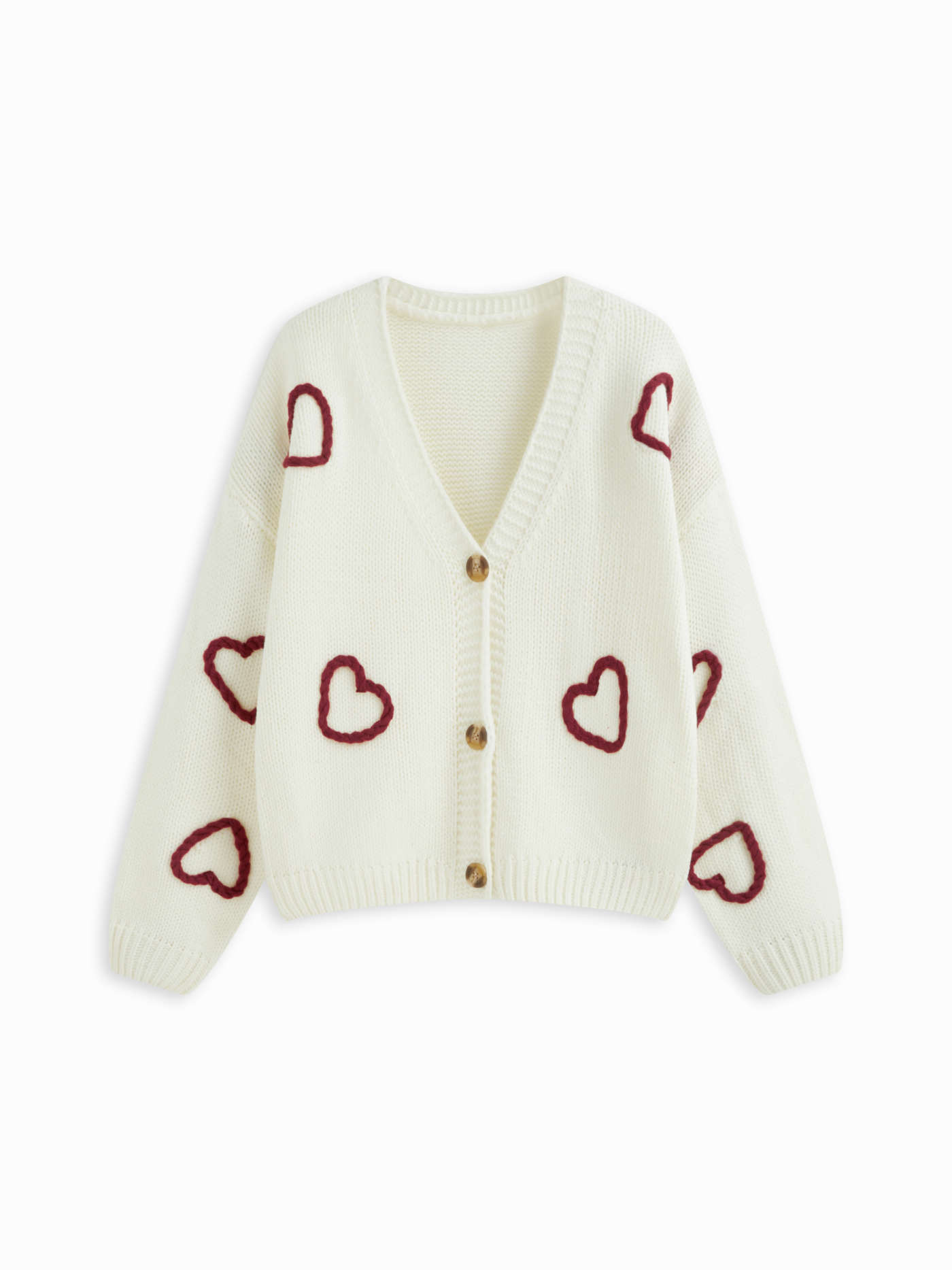 Knit Heart Graphic V-neck Button Long Sleeve Oversized Cardigan | Cider