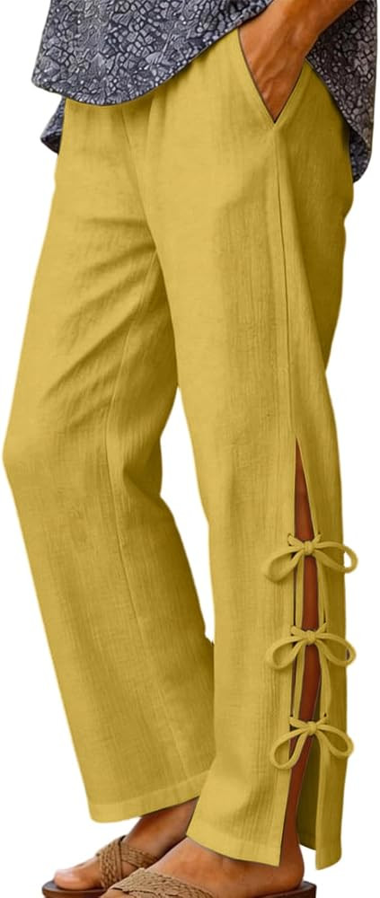 Retro Line Pants for Women:Fashion Elastic Wasit Summer Breathable Trousers with Pockets Hiking B... | Amazon (US)