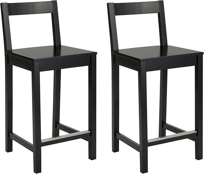 Amazon Basics Wooden Bar Stool with Backrest 24", Black, Set of 2 | Amazon (US)
