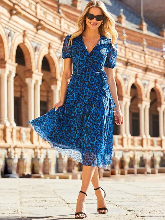 Sosandar Animal Print Wrap Dress - Blue | Very (UK)