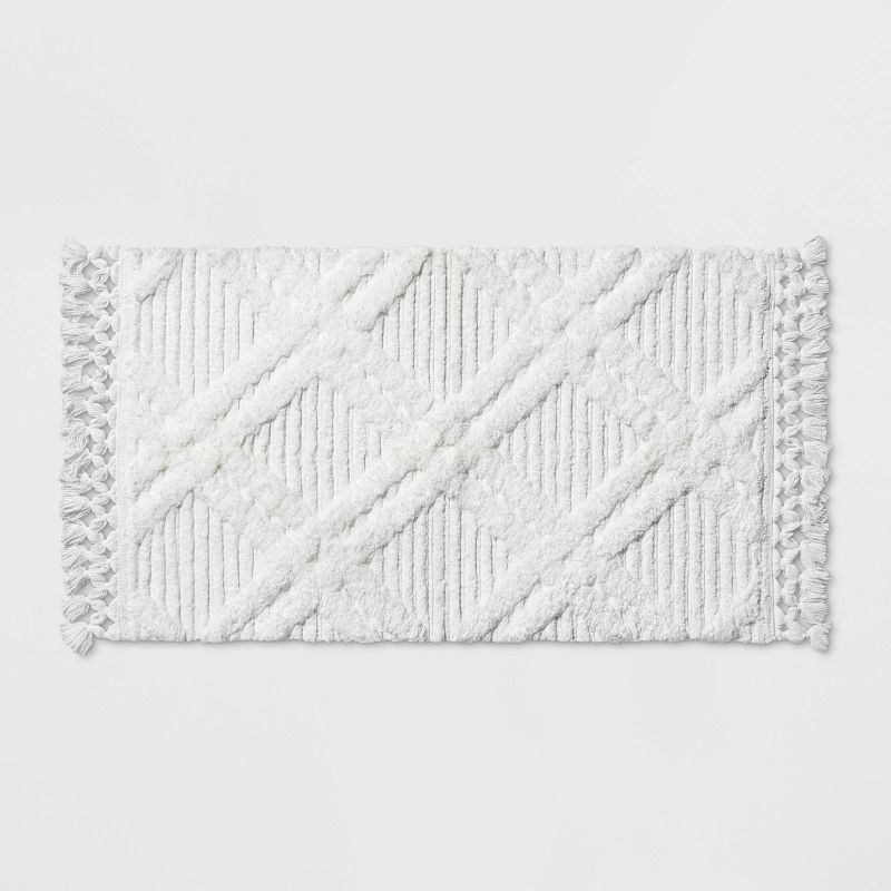 Diamond Embossed Tasseled Woven Bath Rug White - Threshold™ | Target