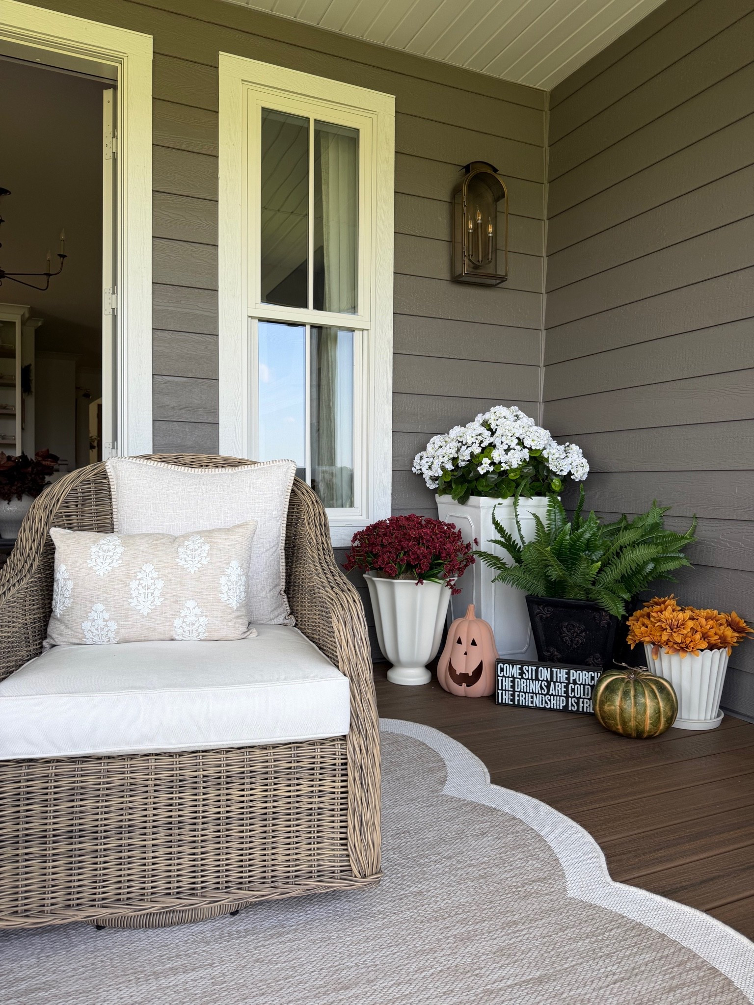 Fall has arrived on my screened porch. I added a bit of fall color with faux mums and pumpkins.

#LTKSeasonal #LTKHome #LTKSaleAlert
