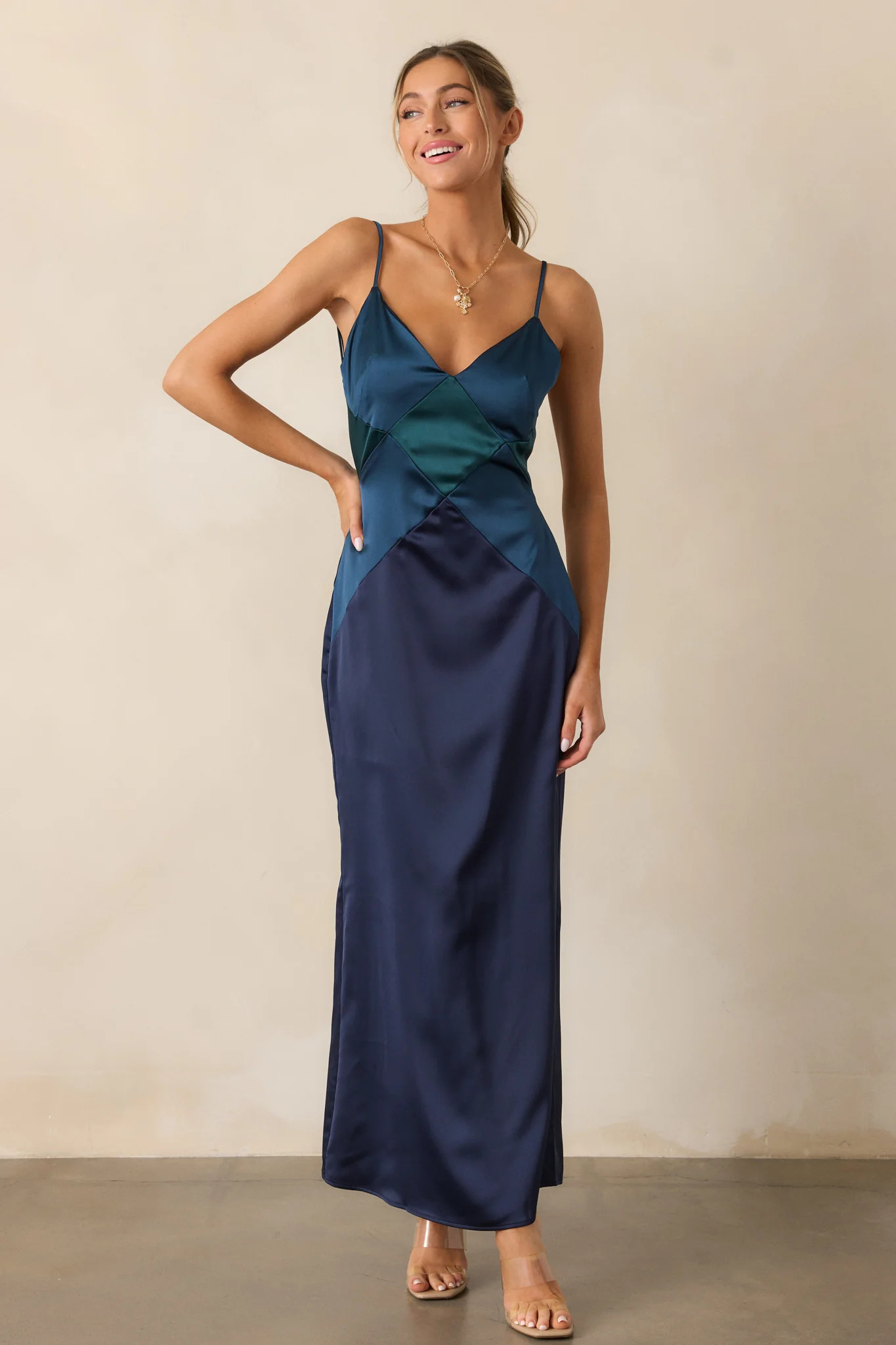 Celestial Skies Midnight Blue Satin Maxi Dress | Red Dress