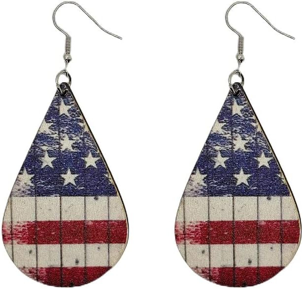 Wooden American Flag Earrings for Women Vintage 4th of July Dangle Earrings | Amazon (US)