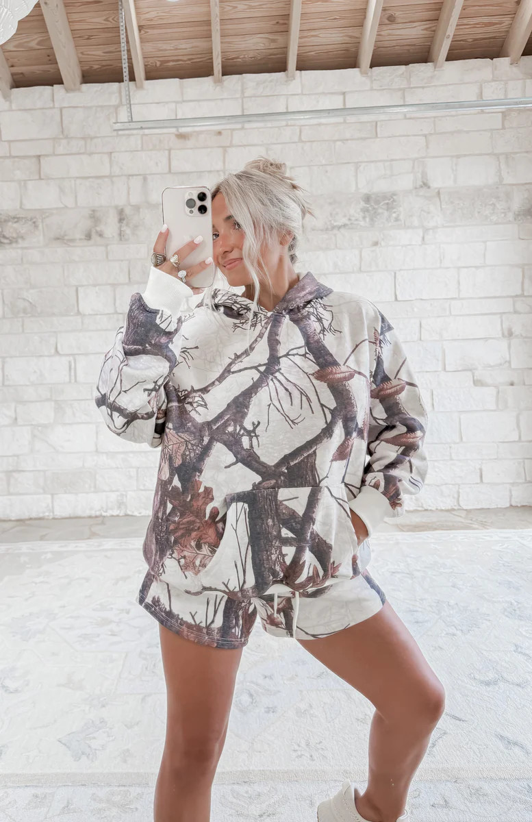 Keep It Authentic Camo Hoodie + Short Set - Cream Multi | CK Squared Boutique