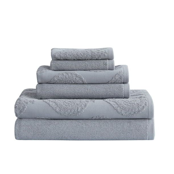 My Texas House 6 Pieces Channing Damask Cotton Bath Towel Collection, Gray - Walmart.com | Walmart (US)